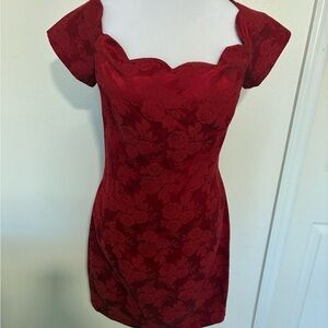 Vintage 80s cherry red scallop floral dress ♥️🍒🥀